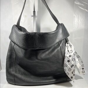 Furla Black Leather Shoulder Bag with White Accent